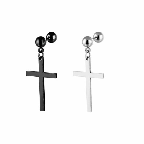 

punk men cross dangle earrings gothic woman stainless steel cross ear hoop earrings huggies pendant piercing jewelry, Silver