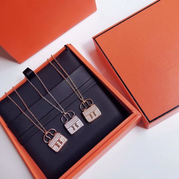 

designer herms necklace for sale h-letter handbag 925 sterling silver necklace women's diamond pendant japanese and korean ins-sty