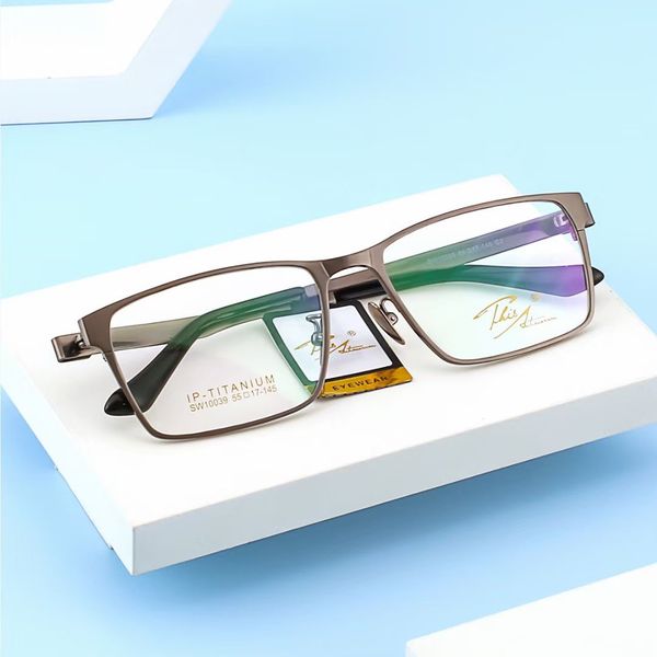 

high-end pure titanium full frame business mens glasses frame myopia presbyopic fashion stable glasses frame big face thick leg foreign trad, Silver
