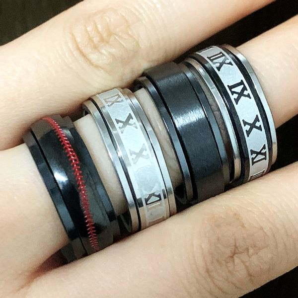 

bulk 30pcs mixed trendy classic 8mm rotating rings for men women stainless steel roman band charms wedding jewelry party gifts wholesale siz, Slivery;golden
