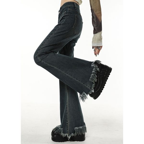 

women's jeans vintage blue women jeans tassels flare pants american fashion streetwear style wide leg jean female trouser baggy denim p