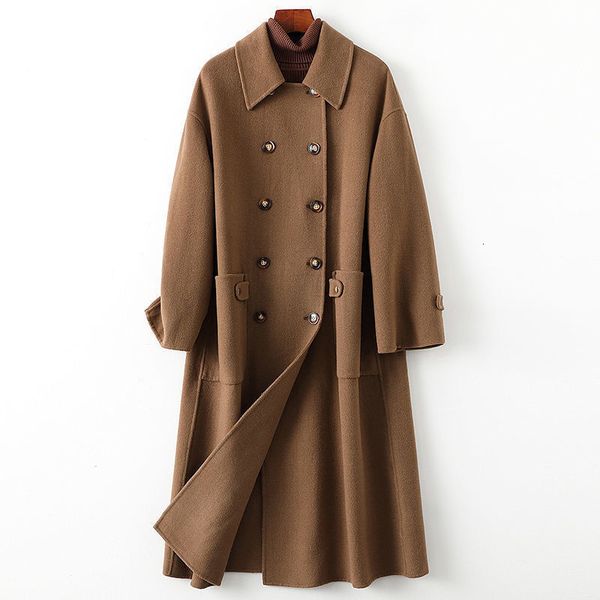 

women's jacket wool autumn spring cloth medium length doublebreasted cashmere woolen coats elegant female korean outerwear 230310, Black;brown