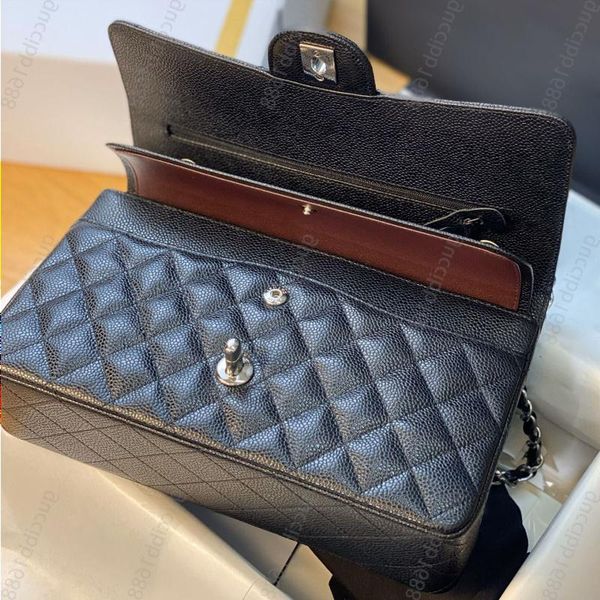

totes 10a mirror quality classic quilted double flap bag 25cm medium tier genuine leather bag caviar lambskin black purses shoulder dusd