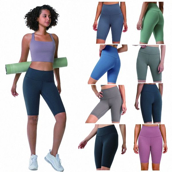 

summer align legging designers yoga shorts clothes womens side pocket nude high waist pants fitness sports elastic wear 65bx#, Black