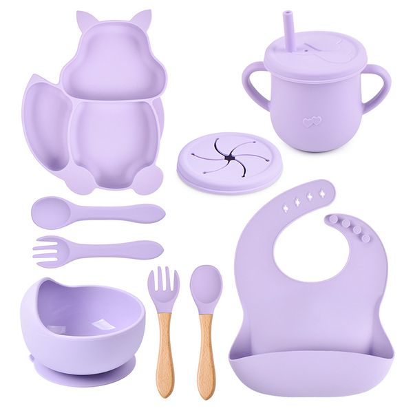 

baby silicone suction divided plate baby bibs suction bowl silicone placemat silicone spoon and fork silicone cup with straw baby tableware
