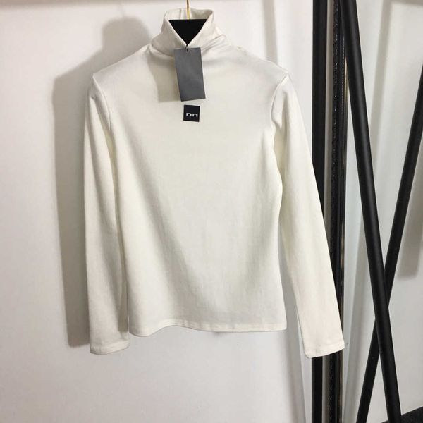 

23ss brand designer women long sleeve t-shirt letter high collar pure cotton bottoming shirt leisure pure white womens clothing
