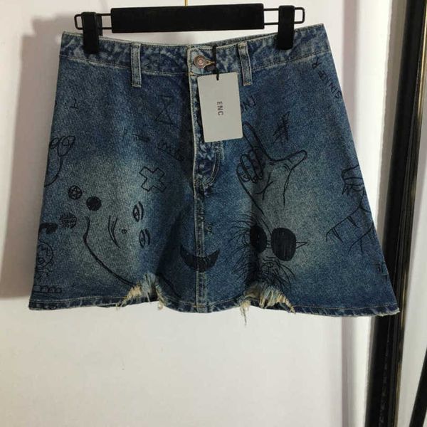 

23ss brand designer women skirt graffiti print high-waisted slimming a-line denim short half skirt summer womens clothes a1, Black