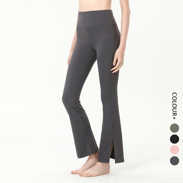 

lu-yoga pants fitness exercise yoga high waist flare pants split tight nude pants