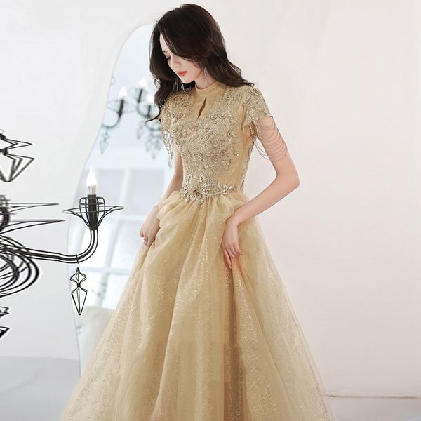 

champagne celebrity dress embroidery tassel sleeve applique tulle lace up a line floor length formal party evening prom gown new, Black;red