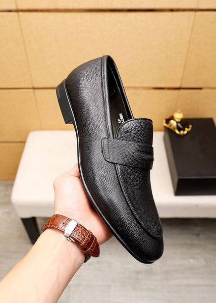 

2023 mens dress shoes new fashion men breathable casual flats genuine leather slip on oxfords brand formal party wedding loafers size 38-45, Black