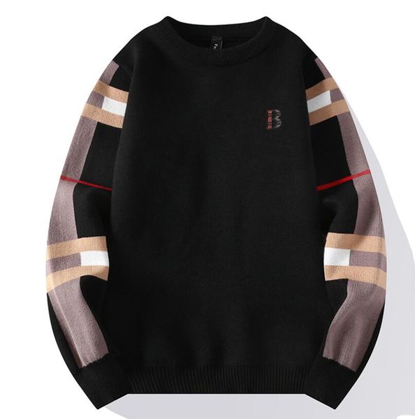 

mens casual sweater high end slim fit pull pullover long sleeve plaid print clothes jacket male fashion knitted sweaters men clothing, White;black
