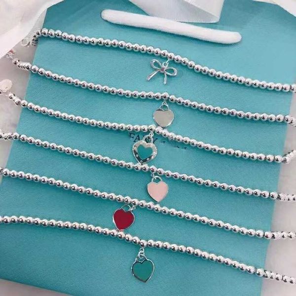 

high version tiffayffay beimu round bead bracelet with v gold plated double t bow family love shape blue red pink, Black