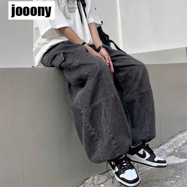 

mens jeans spring autumn trousers y2k baggy jeans for men wide leg pants pockets elastic waist streetwear loose comfortable 230310, Blue