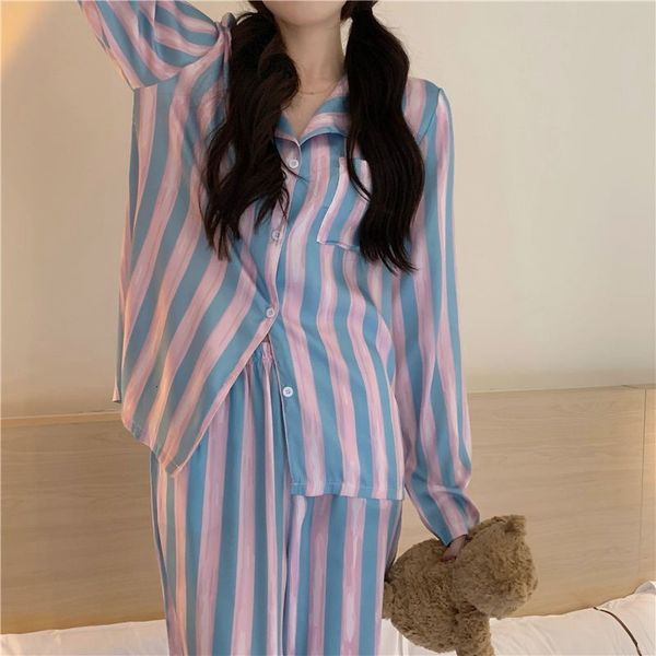 

women's sleepwear autumn winter long sleeved women pajamas set simple stripes trousers pyjamas sets loungewear women leisure sleepwear, Black;red