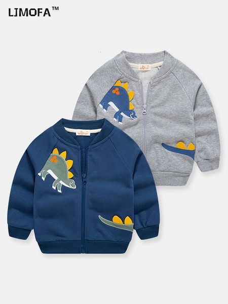 

jackets ljmofa boys spring autumn baby kids coats cartoon dinosaur zipper hoodies for child sweatshirt baseball d166 230310, Blue;gray