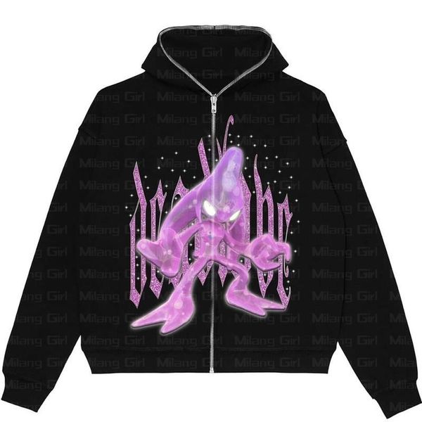 

womens hoodies sweatshirts y2k clothes zip up oversize coat hip hop streetwear women sweatshirt anime graphics goth harajuku grunge jacket e, Black