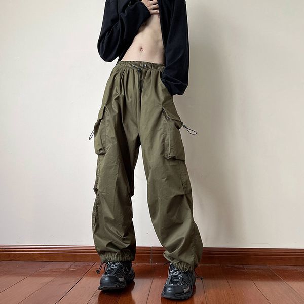 

women's pants capris y2k women techwear cargo pants spring hip-hop wide leg straight jogging trousers streetwear female casual big pock, Black;white