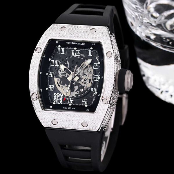 

luxury automatic mechanical watch richa milles swiss rm010 series 2824 rose gold full diamond red tape male mens