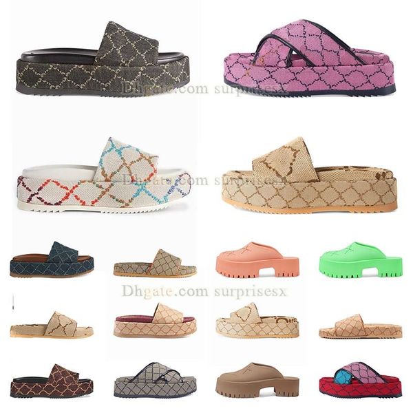 

2023 womens famous platform sandal slipper slide thick bottoms lady flip flops embroidery printed luxury summer outdoor home beach dhgate sh, Black