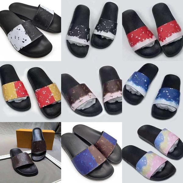 

2023 luxurys designers slipper women sandals men slides waterfront brown leather sandal womens high heels monograms gradient flowers pool sl, Black