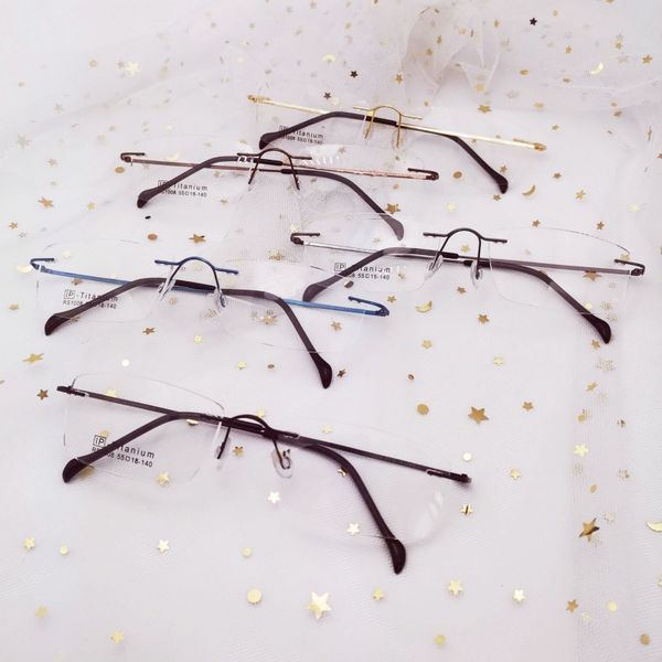 

new pure b titanium super elastic myopia presbyopic glasses frame mens and womens same hinge deformable frameless glasses frame, Silver