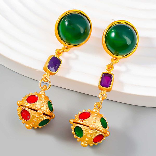 

earing medieval pendant with diamond round long women's simple fashion earrings bohemia, Golden