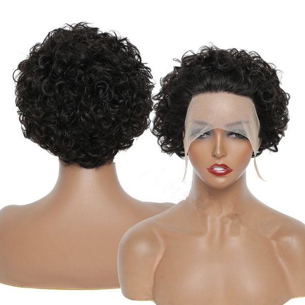 

13*1 lace wigs chinesr hair with small hurly lace front human hair, Black;brown