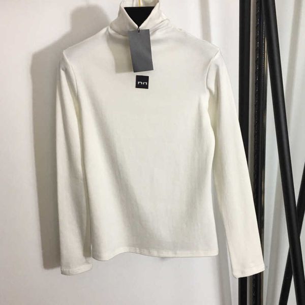

23ss brand designer women long sleeve t-shirt letter high collar pure cotton bottoming shirt leisure pure white womens clothing a1