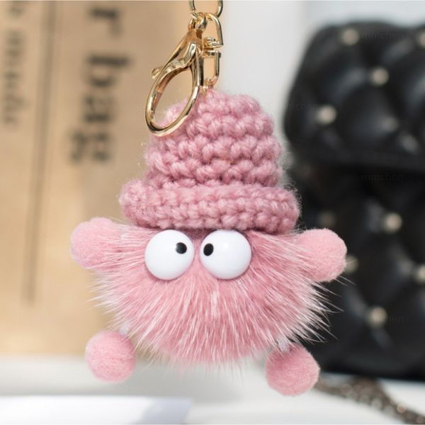 

car key chain creative cute cartoon small coal ball fur ball doll pendant cartoon mobile phone key chain, Silver