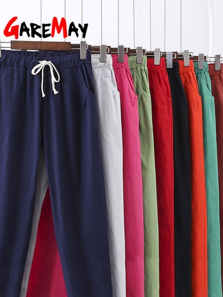 

women's pants capris women casual long ankle length trousers summer autumn elastic waist soft cotton linen pants s-xxl 230310, Black;white