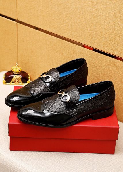 

2023 men dress shoes business office oxfords genuine leather brand designer metal buckle casual loafers size 38-45, Black