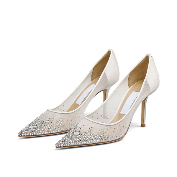 

fashion london love 85 mm pumps women summer sandals popular pointed toe grid leather strass crystal glitter embellished designer slim lady, Black