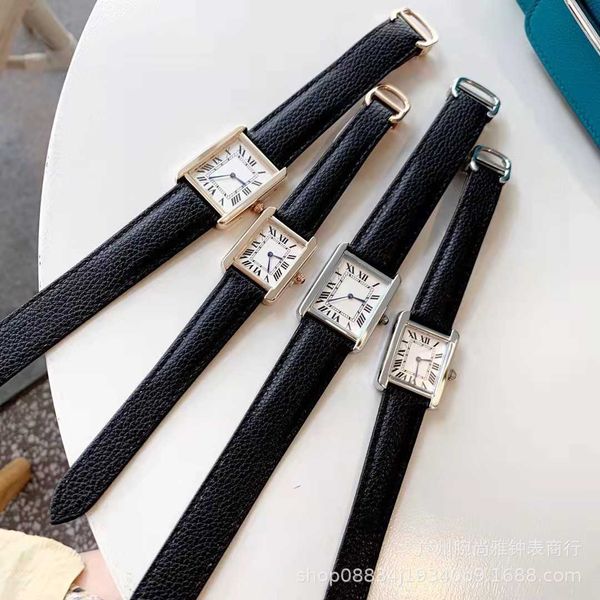 

luxury ladies tank watch prx uhr drm3 santos wristwatch montre femme two-needle ladies square accessory quartz korean litchi sandoz group pu, Slivery;golden
