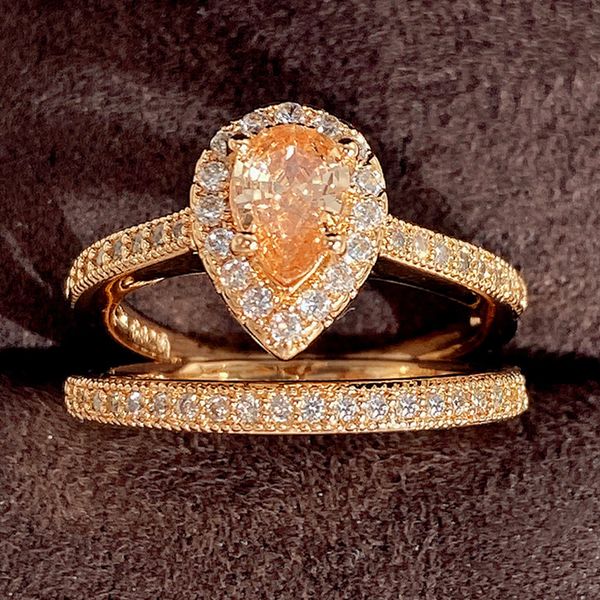

18k gold water drop aaaaa zircon finger ring sets party wedding band rings for women men engagement jewelry couple gift, Slivery;golden