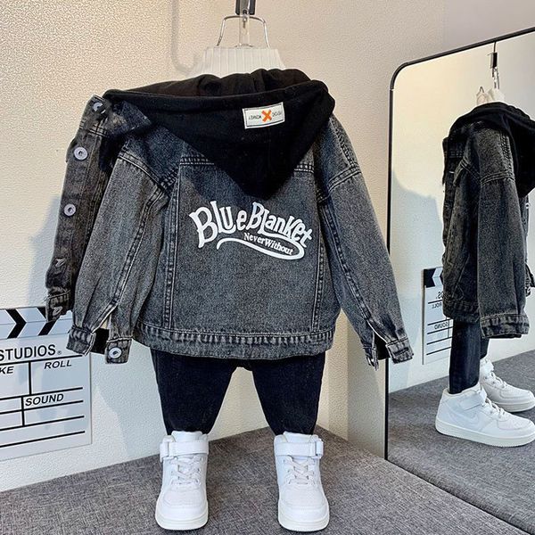 

jackets 2023 denim for boys fashion coats children clothing autumn baby girls clothes outerwear cartoon jean coat 230310, Blue;gray