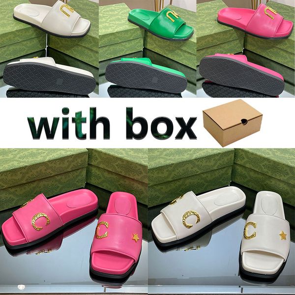 

classical new flat slippers metal alphabet slippers sandals summer comfortable leather soft fashion women classic beach slippers l slippers, Black