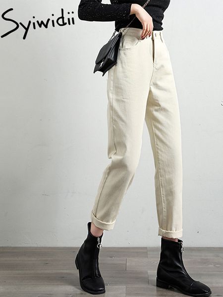 

women's jeans syiwidii beige high waist mom jeans women korean jean boyfriend jeans for women fashion ladies casual denim pants jeans w, Blue
