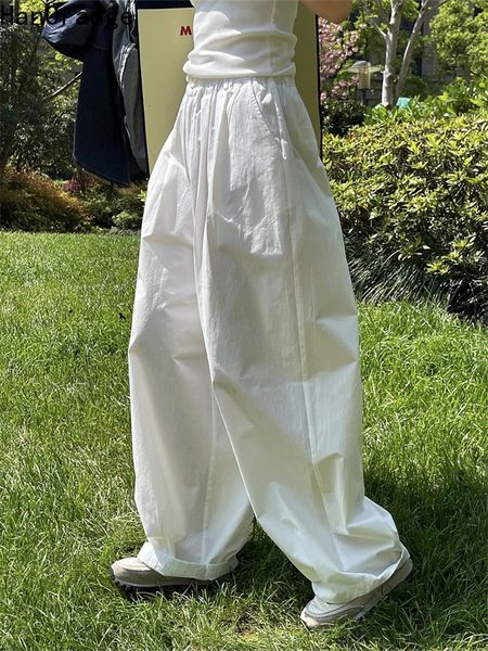 

women's pants capris hanorange summer fashion simple high waist wide leg pants women loose thin casual silhouette trousers female vinta, Black;white