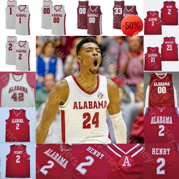 

alabama basketball jersey ncaa college sexton brandon miller mark sears noah clowney nimari burnett jaden bradley jahvon quinerly griffen, Black;red