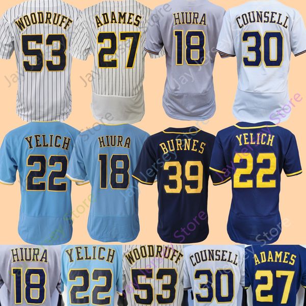 

baseball jersey yelich willy adames luis urias contreras rowdy tellez corbin burnes craig counsell keston hiura toro woodruff winker brice t, Blue;black