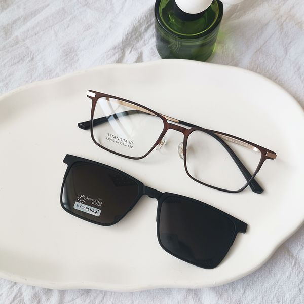 

high-end pure titanium tr ultra-light magnetic glasses one mirror dual-use men's large face prescription mirror business fashion sungla, Silver
