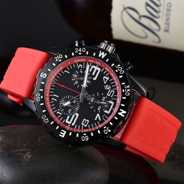 

1884 men watches blue rubber strap vk battery chronograph quartz movement wristwatches luxusuhr luminous hardex glass wristwatches, Slivery;brown