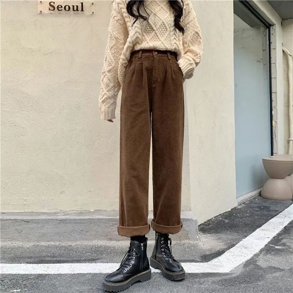 

women's pants capris loose corduroy pants women fall wide leg high waist trousers autumn casual long pants harajuku streetwear beige tr, Black;white