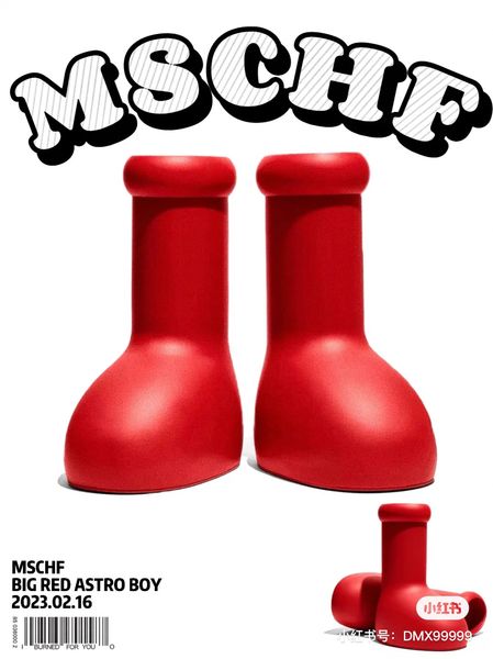 

designer mschf astro boy boots men women big red boot luxury knee boots round toe cute booties fashion thick bottom rubber platform rain boo, Black