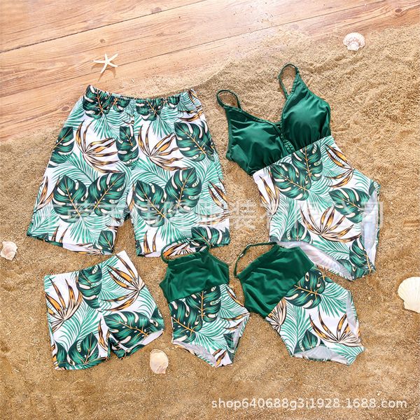 

family matching outfits swimwear set mother baby daughter bikini bathing suit dress dad son pants fashion swimsuit parentchild clothing 2303, Blue
