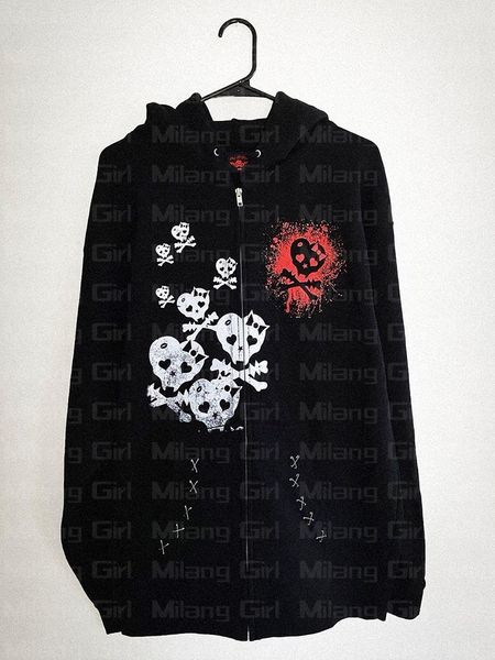 

womens hoodies sweatshirts gothic graphics print harajuku oversized vintage hip hop streetwear women zip up grunge hooded jackets y2k 230310, Black