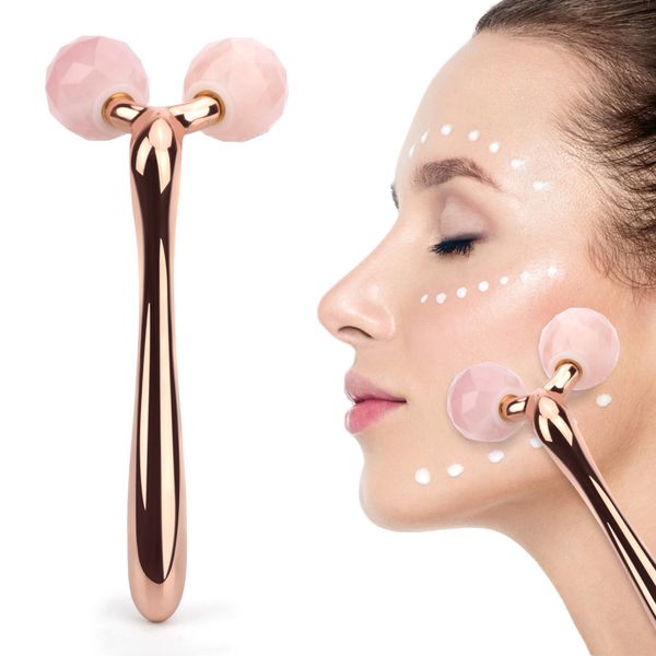 

face care devices 3d jade roller massager rose quartz massage pink beauty tools skincare gift for women 230309