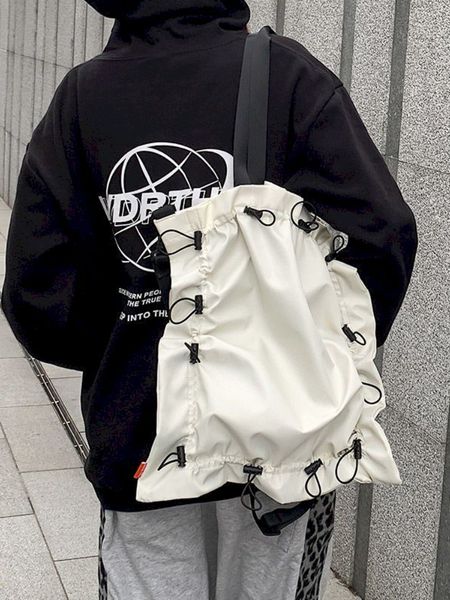 

waist bags style cool japanese solid color single shoulder canvas bag messenger student men and women personality drawstring 230310