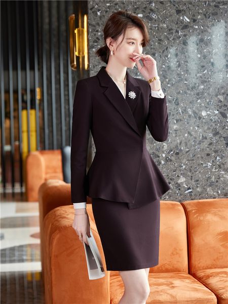 

women's suits blazers fashion ladies skirt suit formal women office business work wear ruffle hem blazer and trouser wine red black 2 p, White;black