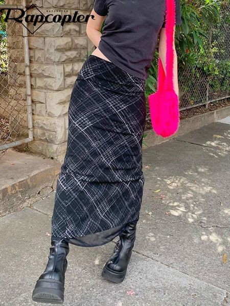 

skirts rapcopter striped long retro y2k straight high waisted summer women sweet cute party grunge trendy 230310, Black